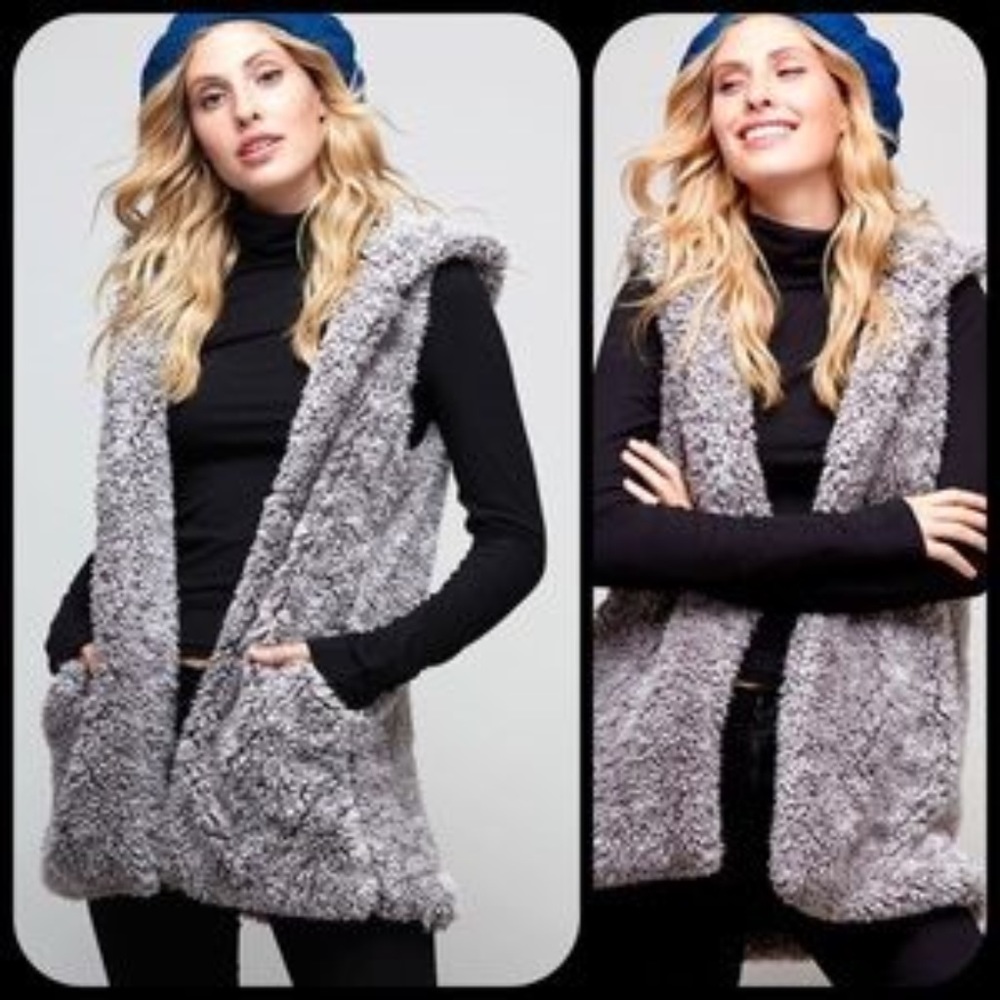 Faux Fur Sherpa Hoodie Vest S Pockets Super Soft!